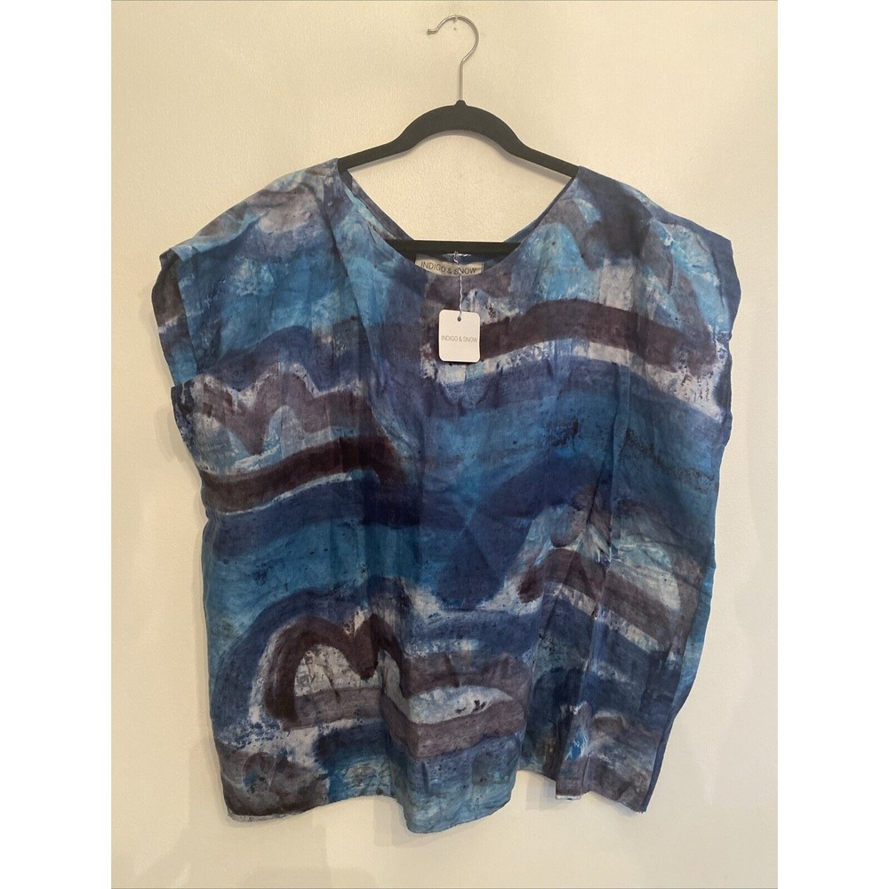 NWT INDIGO & SNOW Art To Wear HAND PAINTED Top Linen‎ Top Boho O/S $169